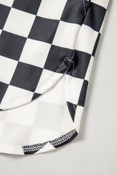 Black Checkered Print High Waist Casual Shorts