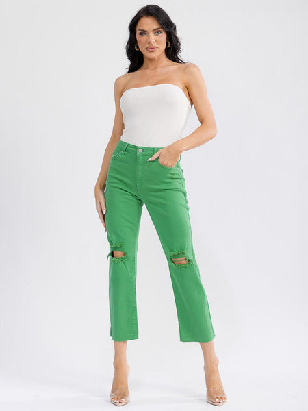 Green distressed jeans
