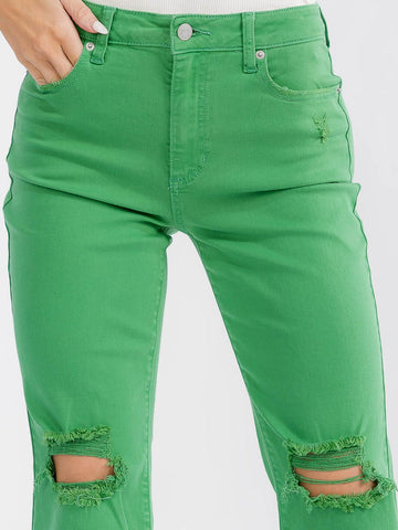 Green distressed jeans