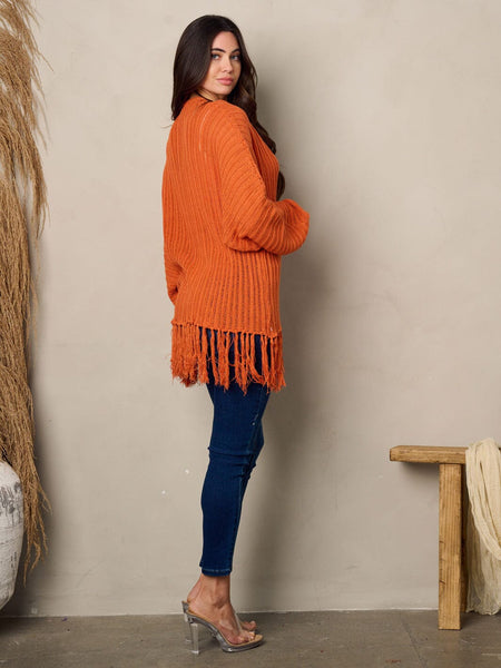 Rust fringe cardigan