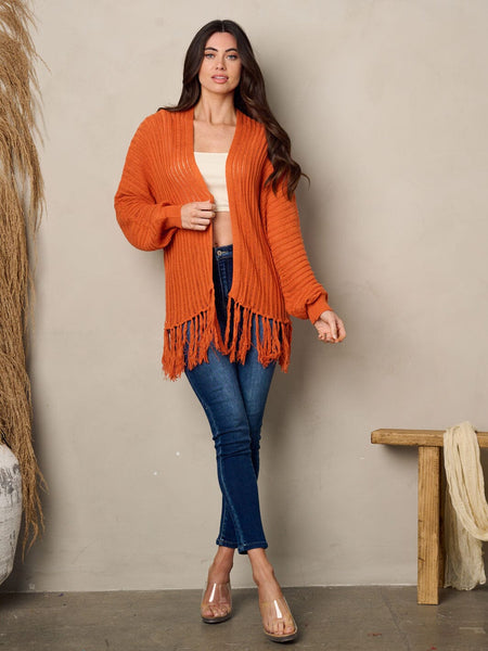 Rust fringe cardigan