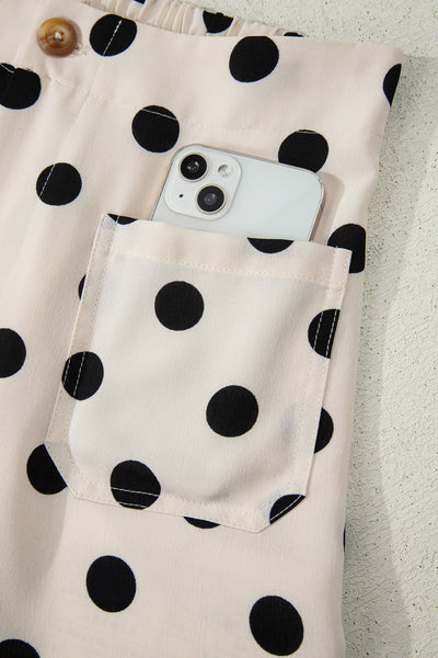 White Polka Dot Print Patched Pocket Loose Pants