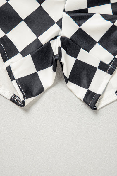 Black Checkered Print High Waist Casual Shorts