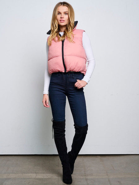 Pink reverse black puffer babe