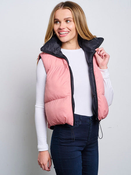 Pink reverse black puffer babe