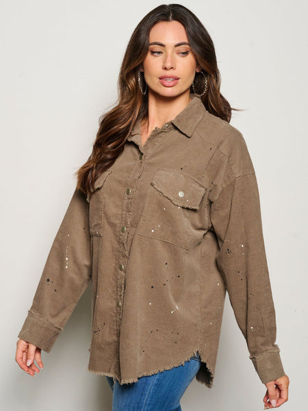 Mocha cord splatter top