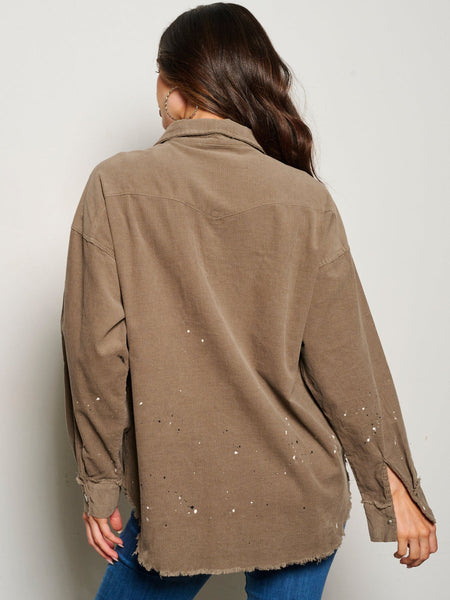 Mocha cord splatter top