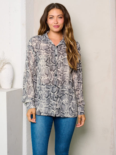 Snake print button down