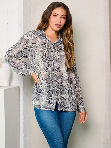 Snake print button down