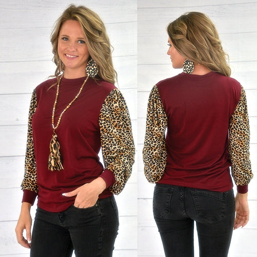 Leopard balloon sleeves full figure top