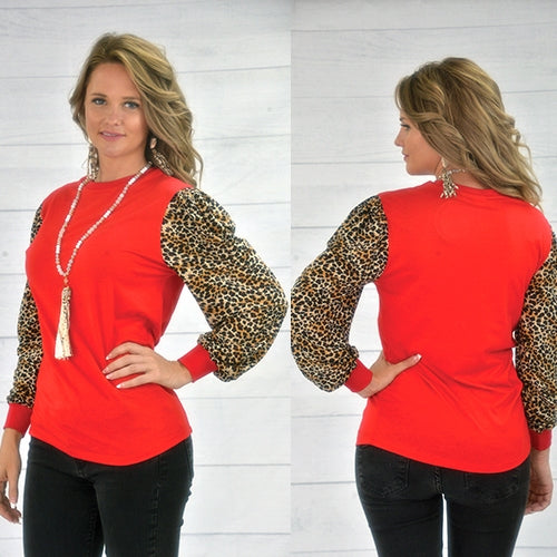 Leopard balloon sleeves full figure top