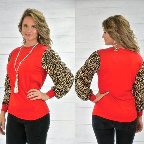 Leopard balloon sleeves full figure top